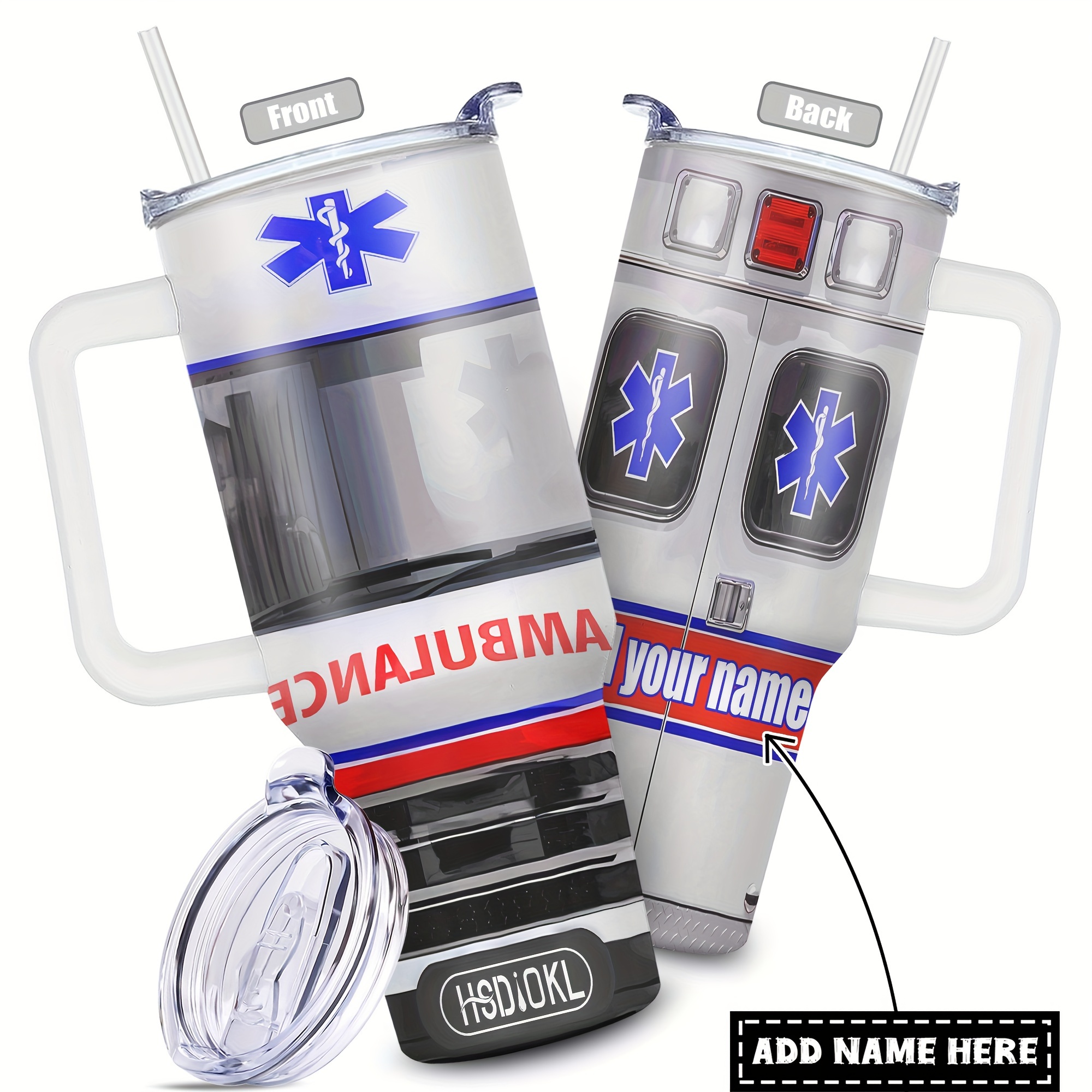 

Thoughtful Gift, Custom 40oz With Lid - Personalized Name Or Text, Ambulance Design, Bpa-free Metal Travel Mug For - Perfect Gift For Birthdays, Christmas, Halloween