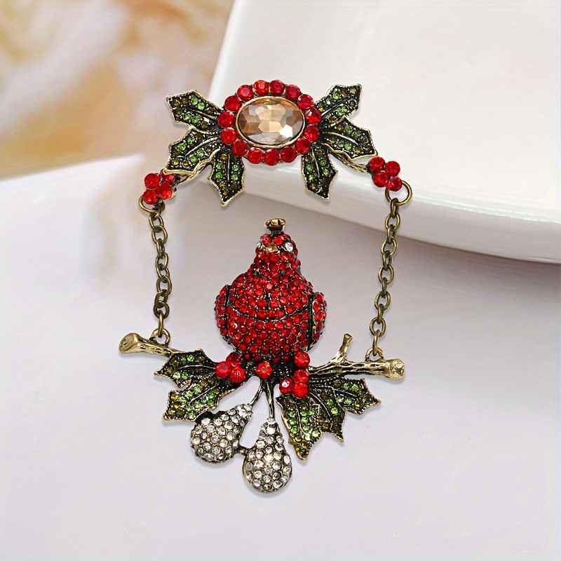 

1pc Vintage Style Christmas Bird Brooch Pin, Cute Animal-themed Mosaic Alloy Fashion Accessory For Scarf, Daily & Gift - All