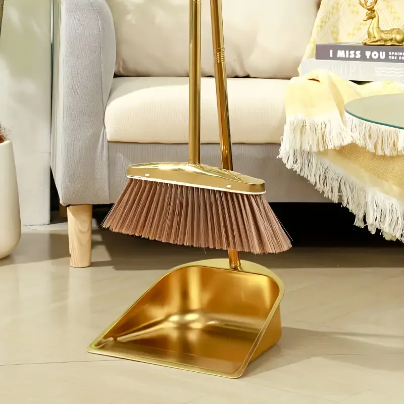 golden stainless steel broom and dustpan set heavy duty cleaning tools with head for home office restaurant garage patio ideal for hardwood tile floors elegant cleaning set floor maintenance sturdy construction office maintenance Product details 7