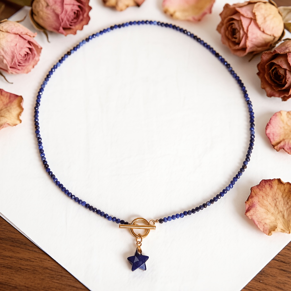 TEMU 1pc Lineargems Star Necklace For & - Minimalist Bohemian Suitable For Daily Wear, Golden Spacer Beads & Ot Clasp, Jewelry Gift For Valentine'