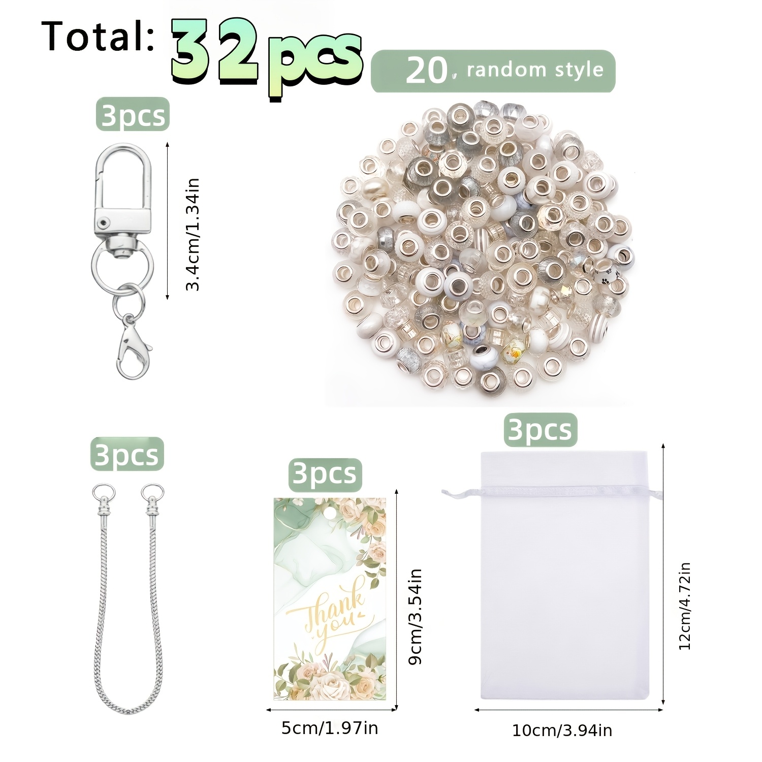 TEMU 32pcs Door Hook Mini Lobster Buckle Key Ring Set With Chain, Rose Cardboard, Mesh Bag Random Style Beads Keychain Key Ring Additions For Music