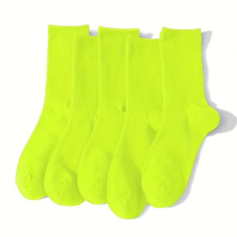 E-shop 5 Paar leuchtend fluoreszierend gelbe Unisex-Socken für Frühling und Sommer, mit einer frischen und auffälligen Unifarbe. Bequeme, weiche und