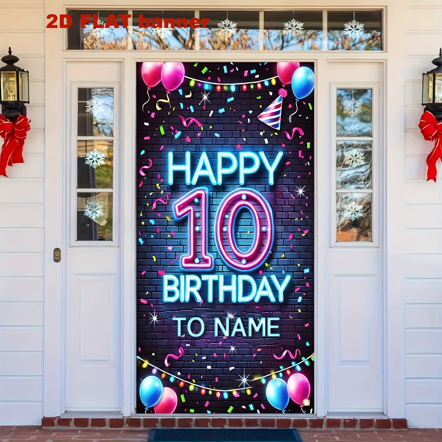 Image of 2d Door Banner, 2d Flat Banner Customizable Birthday Party Backdrop, 10 Balloon Arch Gate Frame With Personalized Design, Diy Home Decor Wall Hanging For Parties – No Electricity Needed