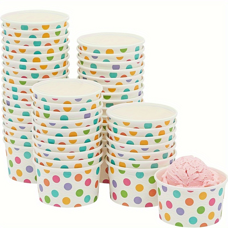

25pcs, Polka Dot Paper Ice Cream Cups, Disposable Dessert Bowls For Cold Hot Food, Yogurt, Sundae, Party Supplies Cups