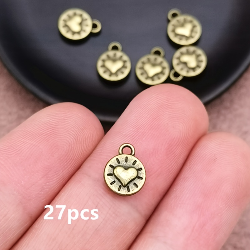 TEMU 27pcs Love Heart Rotundity Charm Pendant, Bohemian Style Jewelry Accessories, Handmade Making Bracelet, Necklace, Earring Accessories 8*10mm