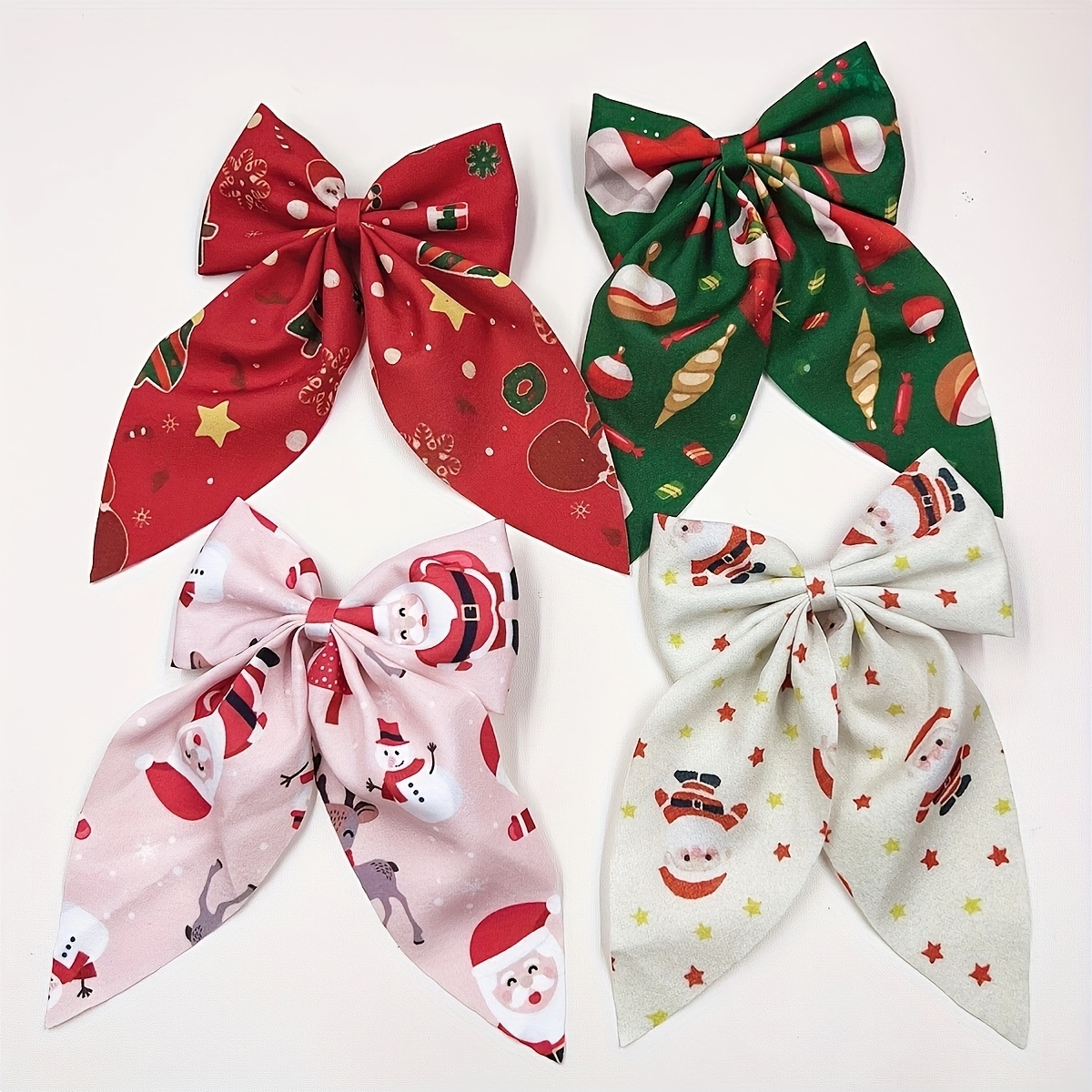TEMU 4pcs Set Of Women's Christmas Sweet Bow Hair Clips, Including Santa Claus And Christmas Tree Elements Designs, Suitable For Christmas And New