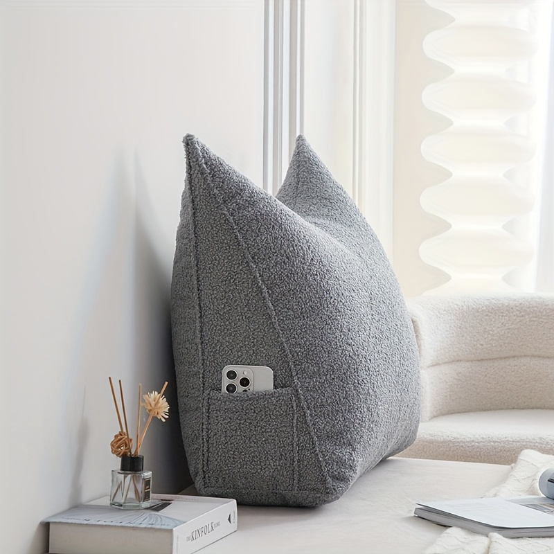 1pc   adult teddy velvet triangular backrest pillow hand washable multipurpose reading cushion with zipper closure   woven polyester fabric no battery needed 300 350g details 2