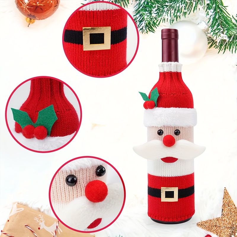 Single Pack/creative Christmas Wine Bottle Cover, Santa Claus Wine Decoration Set, Snowman Print Design, Desktop Ornament, Suitable For Decorating And Displaying Wine Bottles And Dining Room