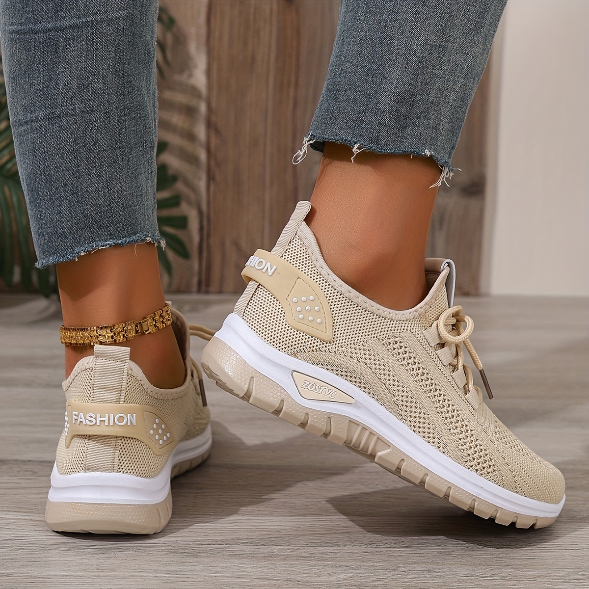 Women's White Breathable Mesh Running Shoes - Comfortable Low-Top Sneakers with Rubber Sole for Travel, Vacation & Casual Wear, Sleek Shoe Design | Cushioned Support