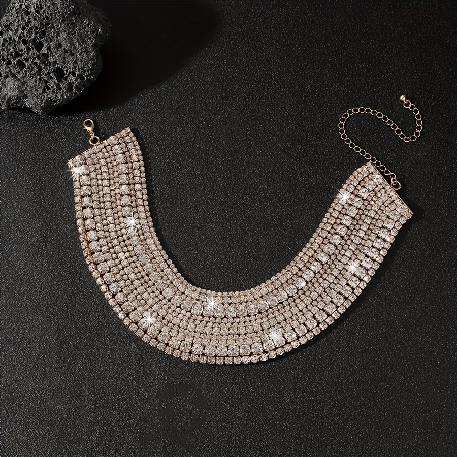 Layer Rhinestone Choker Necklace with Copper Base