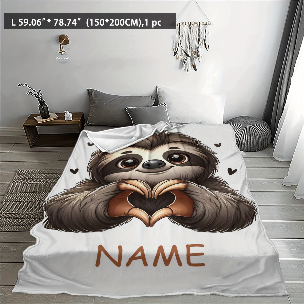 customizable sloth heart gesture name personalized flannel fleece throw blanket cozy plush bed cover for home office sofa use   friendly fabric   quilted blanket for   details 3