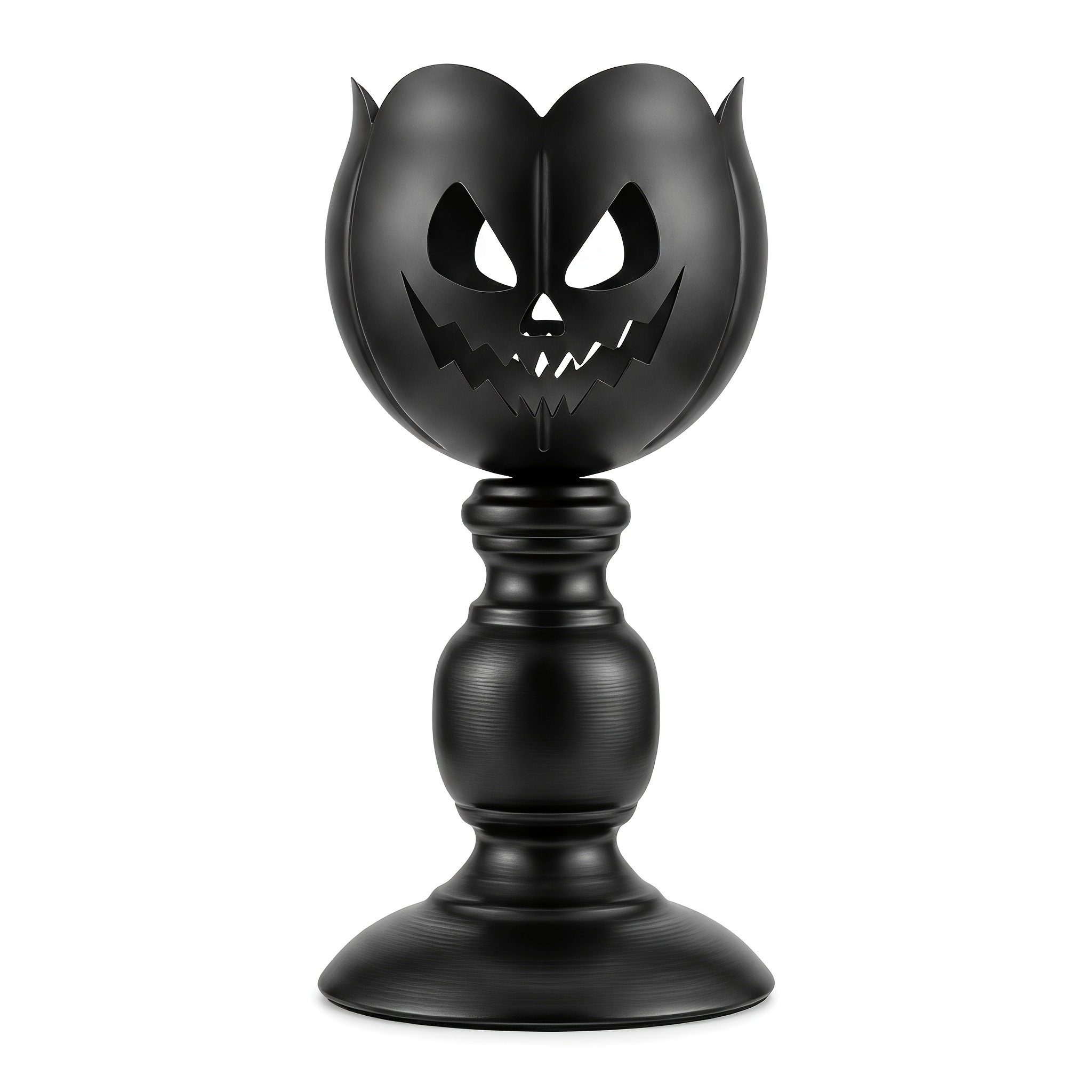 TEMU Bougeoir haut citrouille noire d'Halloween, support de bougie gothique en fer forgé, ornement de bureau citrouille-lanterne effrayante,