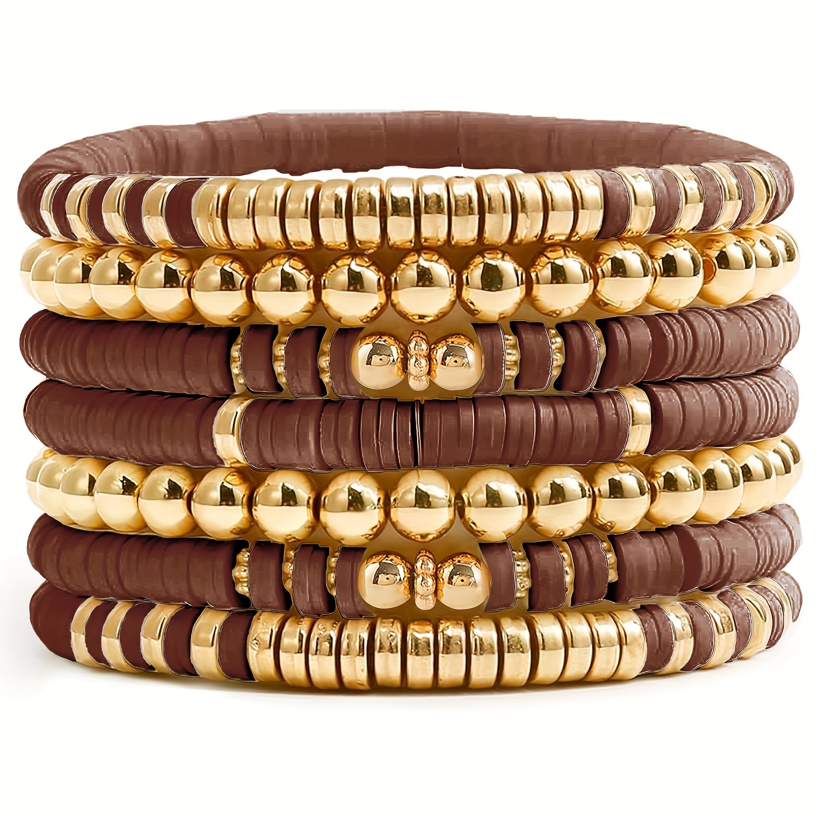 Golden Clay Bead Elastic Bangle Bohemian Style Bracelet