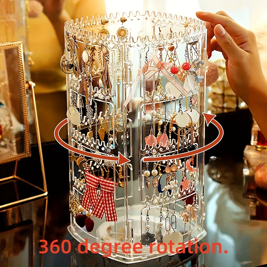 

no-power Needed" Rotating Jewelry Organizer - Contemporary Resin Display Stand For Earrings, Necklaces & More - Portable Storage Solution With Fabric Interior