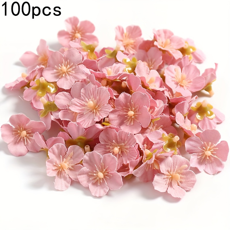 TEMU 100 têtes de fleurs artificielles en soie, fleurs artificielles couleur cerisier, pétale de fausse, têtes de fleurs de marguerites, décoration