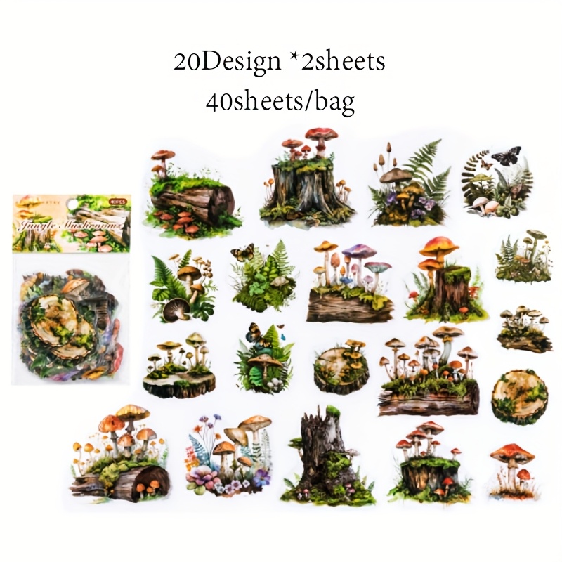 40pcs Forest Plant Theme Stickers, Waterproof PET Material, Nature Book Series, Enchanted Forest Decals for Scrapbooking, Crafting, and Decoration