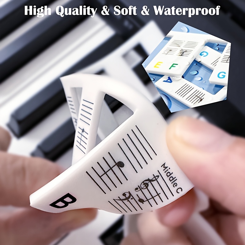 Etiquetas de notas para teclado de piano de silicona, 88/61 teclas, guía reutilizable para principiantes, tamaño completo, blanco y negro, sin calcomanías, duraderas, regalo ideal para las fiestas.