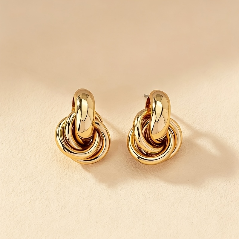 TEMU Niche High-end Sense Twisted Earrings Women's Geometric Metal Braid Studs Fashion Ear Jewelry