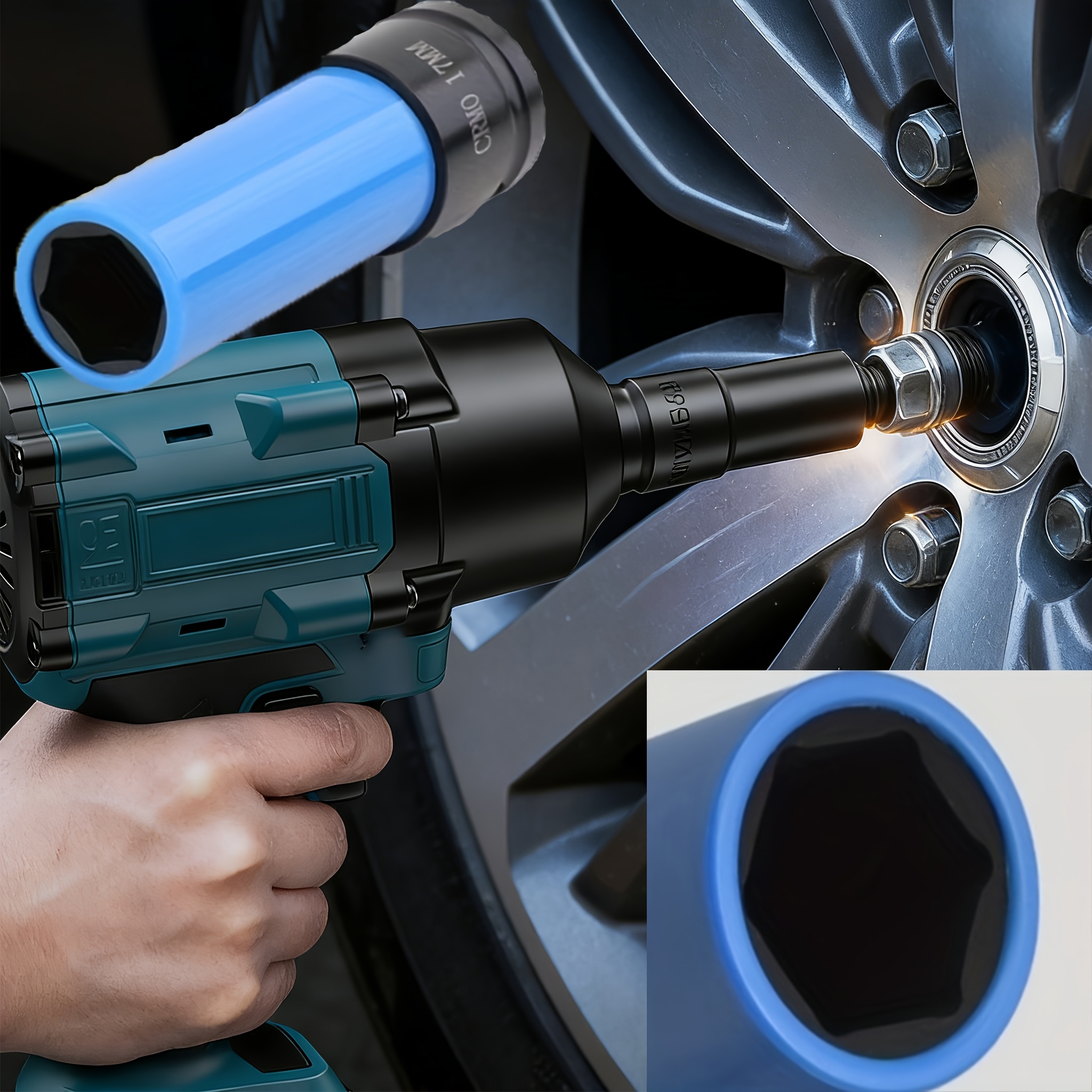 TEMU 1/2 Inch Impact Wrench Socket - Made Of Chrome Vanadium Steel, Metric And Imperial Drive Sockets, 17mm, Hex Long Socket, Suitable For Home Car