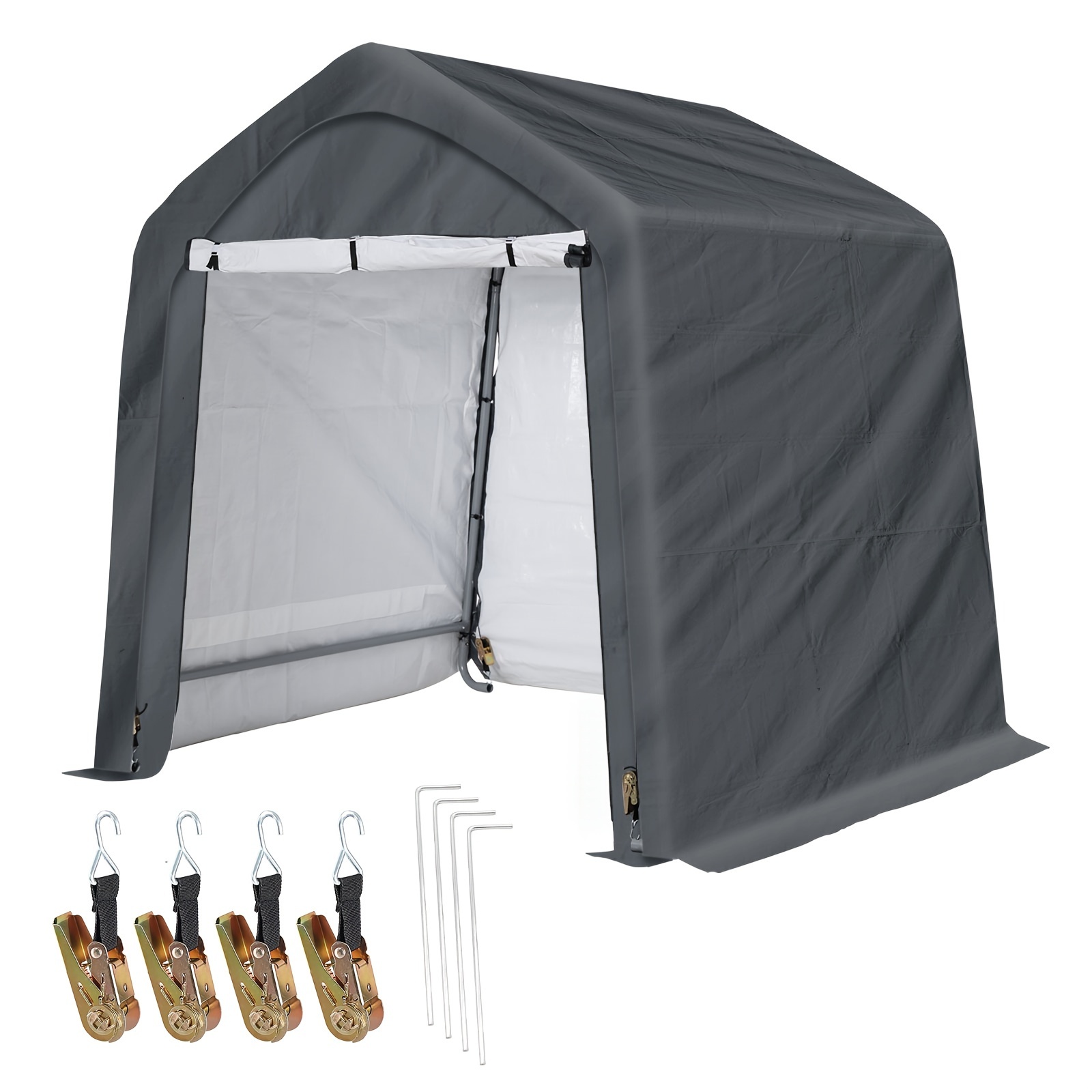 

Heavy Duty Storage Shelter, Portable Shed Carport With Roll-up Zipper Door, Waterproof And Uv Resistant - 6'×6'