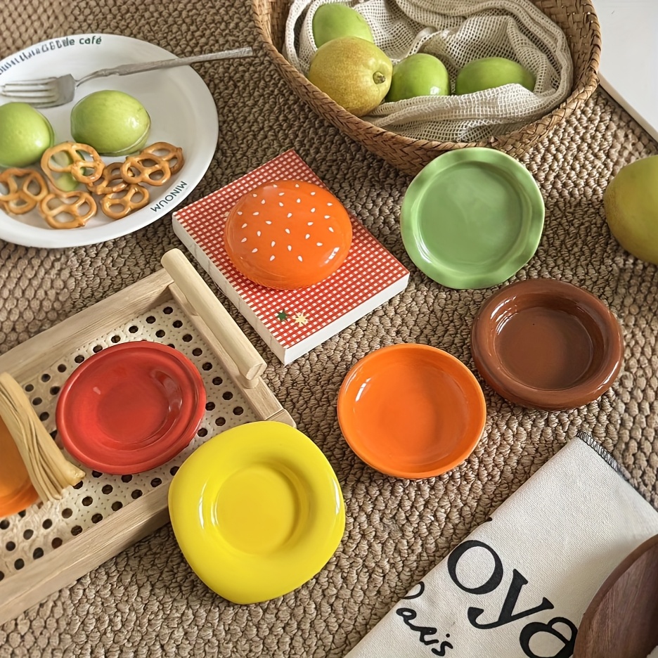 6 layer stackable hamburger shaped mini plates colorful plastic durable plates for family dinners parties picnics space saving design easy table decor snack serving trays party serving dishes tableware material Product details 4