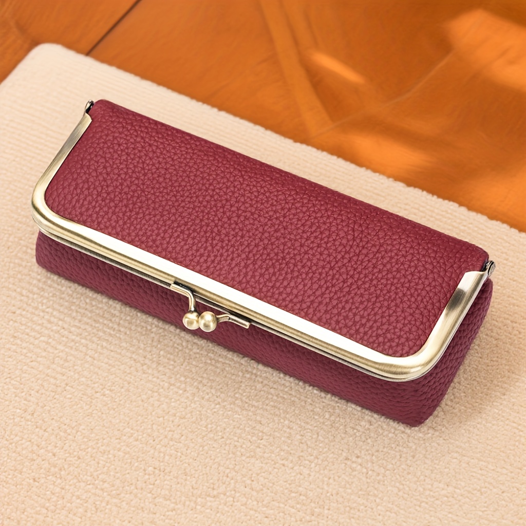 TEMU Glasses Case - Rfid Blocking, Fashion Pencil Bag With Kiss Lock, Coin Purse For Women Bag A Bag Lipstick Storage Unisex Christmas Gift For Women