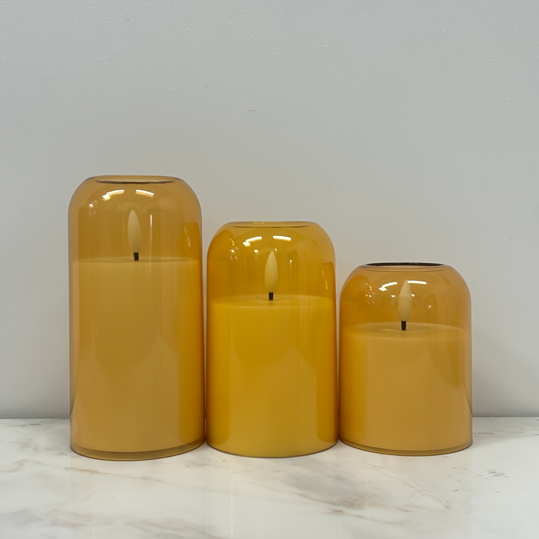 TEMU Juego de 3 velas doradas sin llama que funcionan con pilas. Funcionan con pilas (pilas no incluidas). Juego de regalo de velas de plástico
