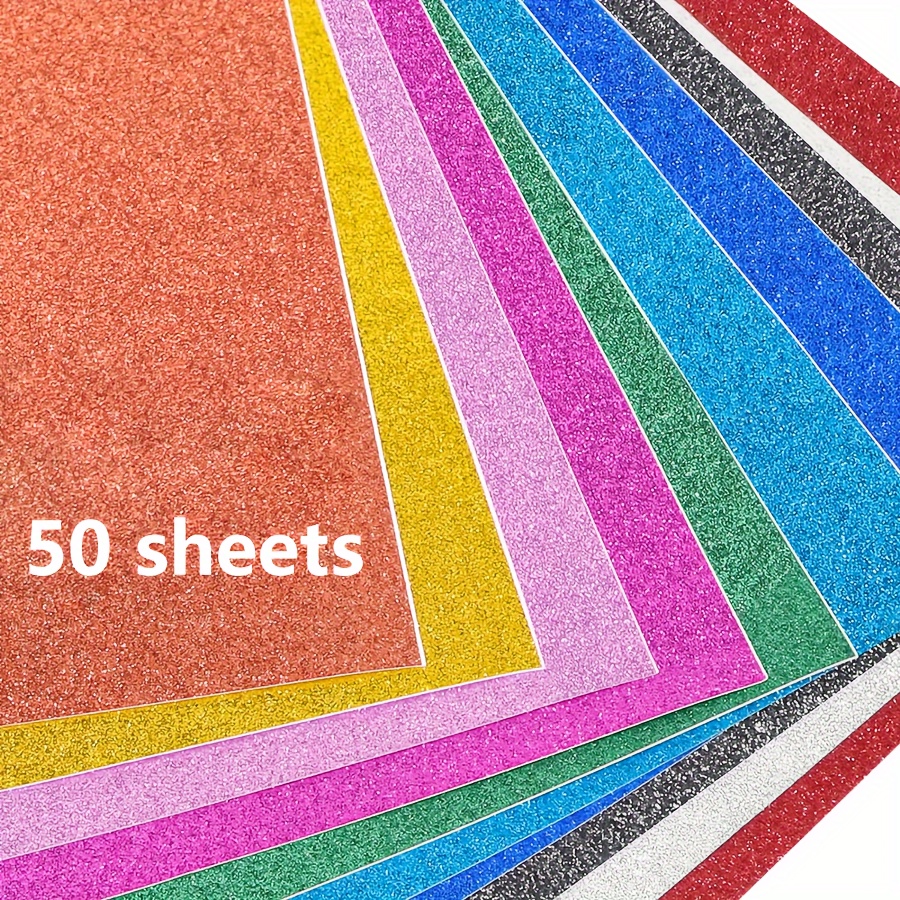 

50 Feuilles A4 Papier Artisanal Auto-Adhésif Pailleté, Papier Autocollant Décoratif Scintillant pour l'Emballage Cadeau, Décorations de Fête DIY - Couleurs Assorties, Matériau de Qualité Supérieure