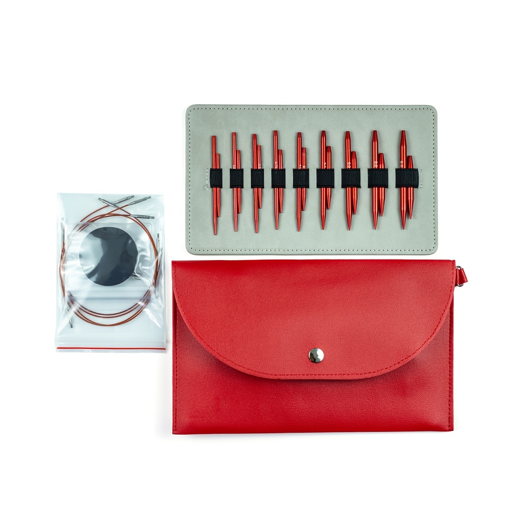 TEMU Lot de 9 paires d'aiguilles circulaires amovibles spéciales pour avec manchon rouge en d'aluminium, ensemble d'aiguilles circulaires à tête