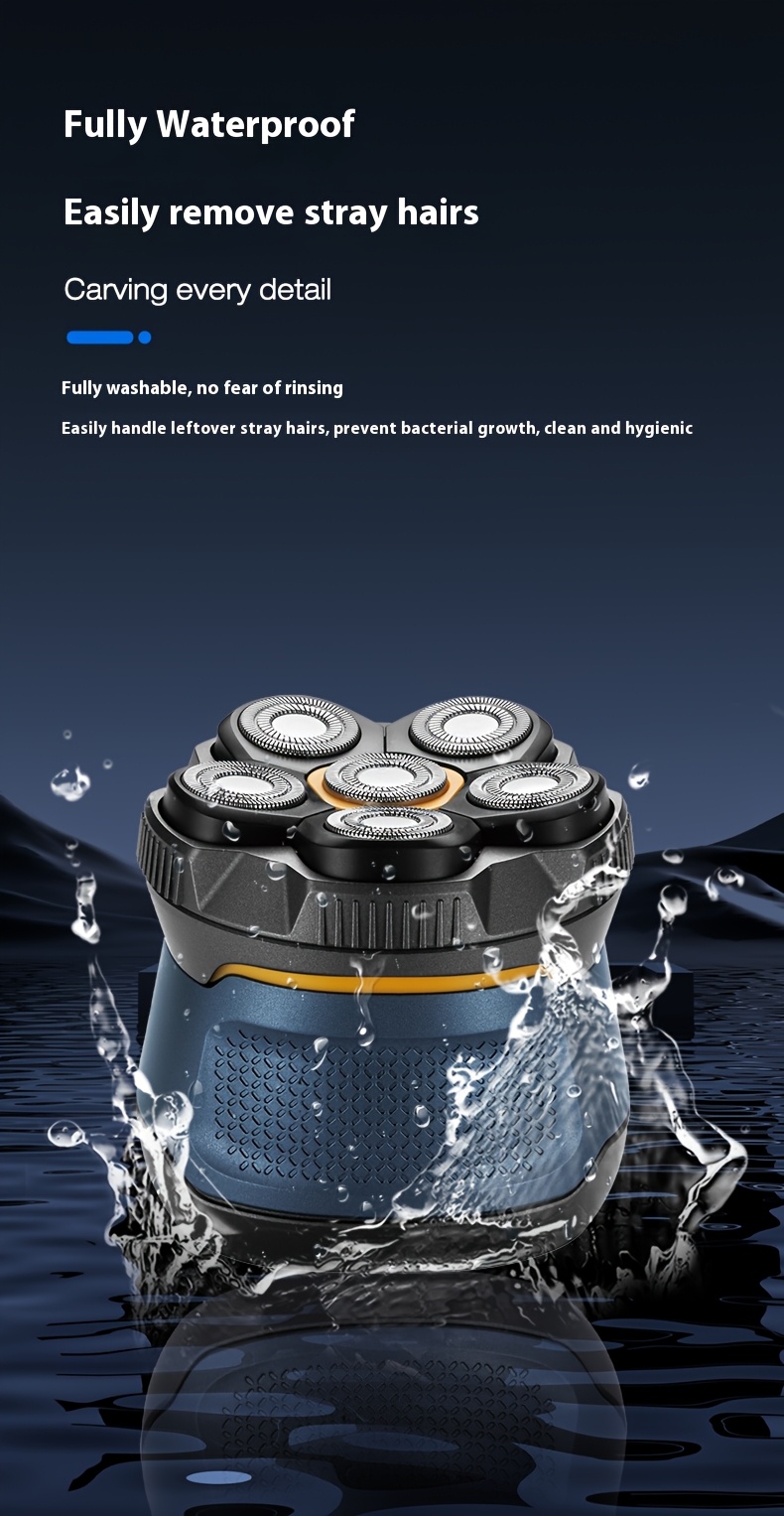 6-in-1 6D Bald Head Shaver & Clipper - Lithium-Ion Electric Razor with Smart Display, 1400mAh Battery, Type-C Charging, 2-Speed Adjustable, Self-Cleaning & Travel Lock - Men's Hair Removal Tool for Home & Travel (Ideal Gift for Men