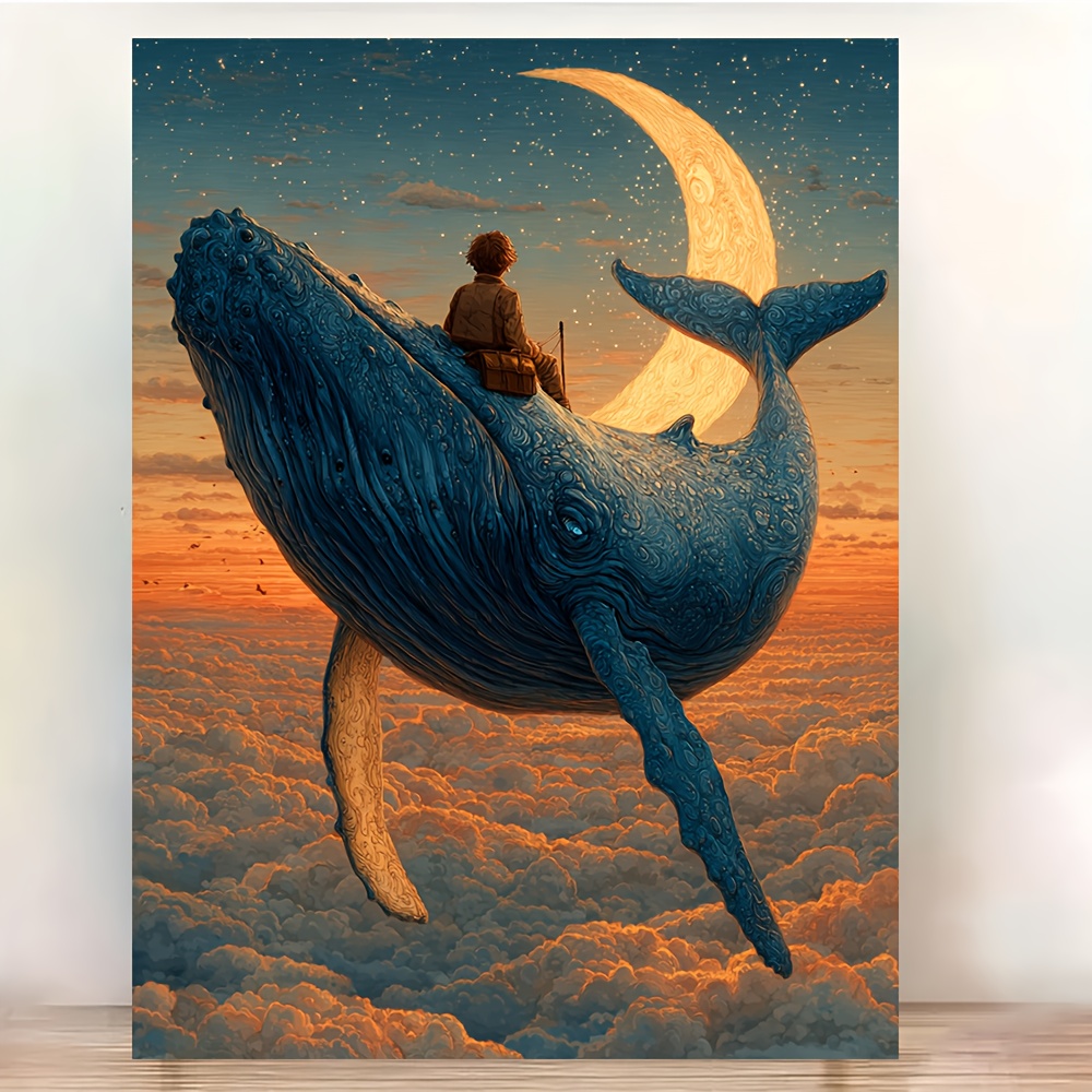 TEMU [2d Flat] 1 Piece Of 2d Flat Art With A Frame, Measuring 12x16 Inches, Featuring A Surreal Of A Whale And A Boy . This Includes Elements Of A