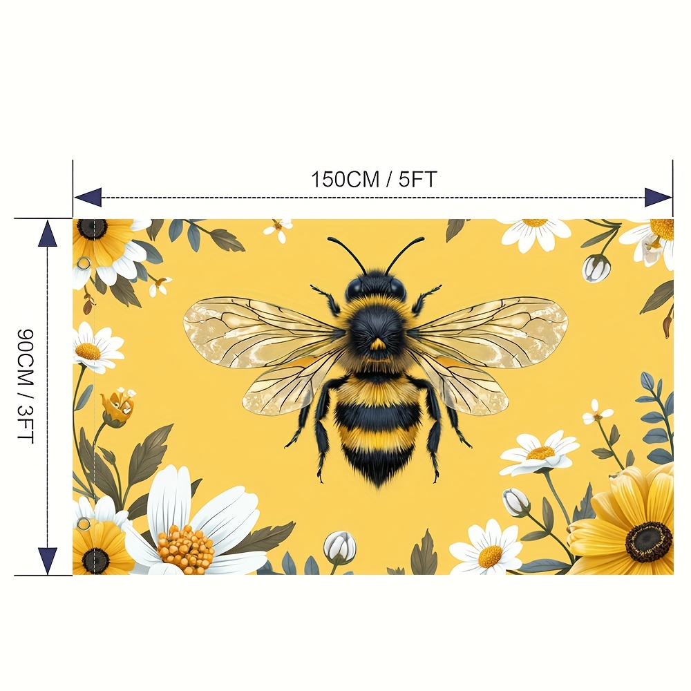 TEMU 1pc, Drapeau , Motif Floral Abeille, Polyester, Idéal pour Pelouse, Jardin, Décoration de Plage - Pas d'Électricité , Accessoire de Pelouse,