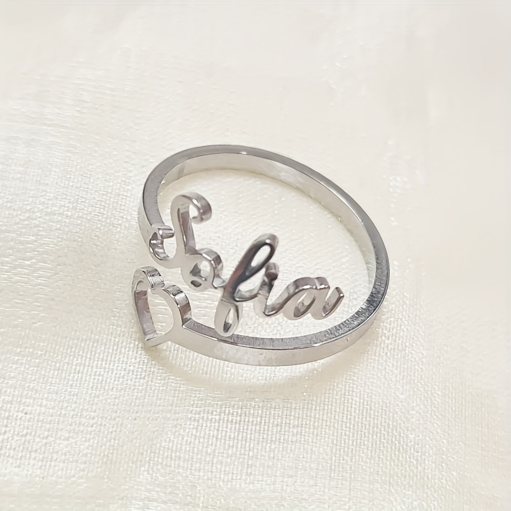 TEMU [customized] Stainless Name Ring, Personalized Cute Name Ring, Open Adjustable Finger Ring, Gift For Her, Birthday Gift, Holiday Gift, Women's
