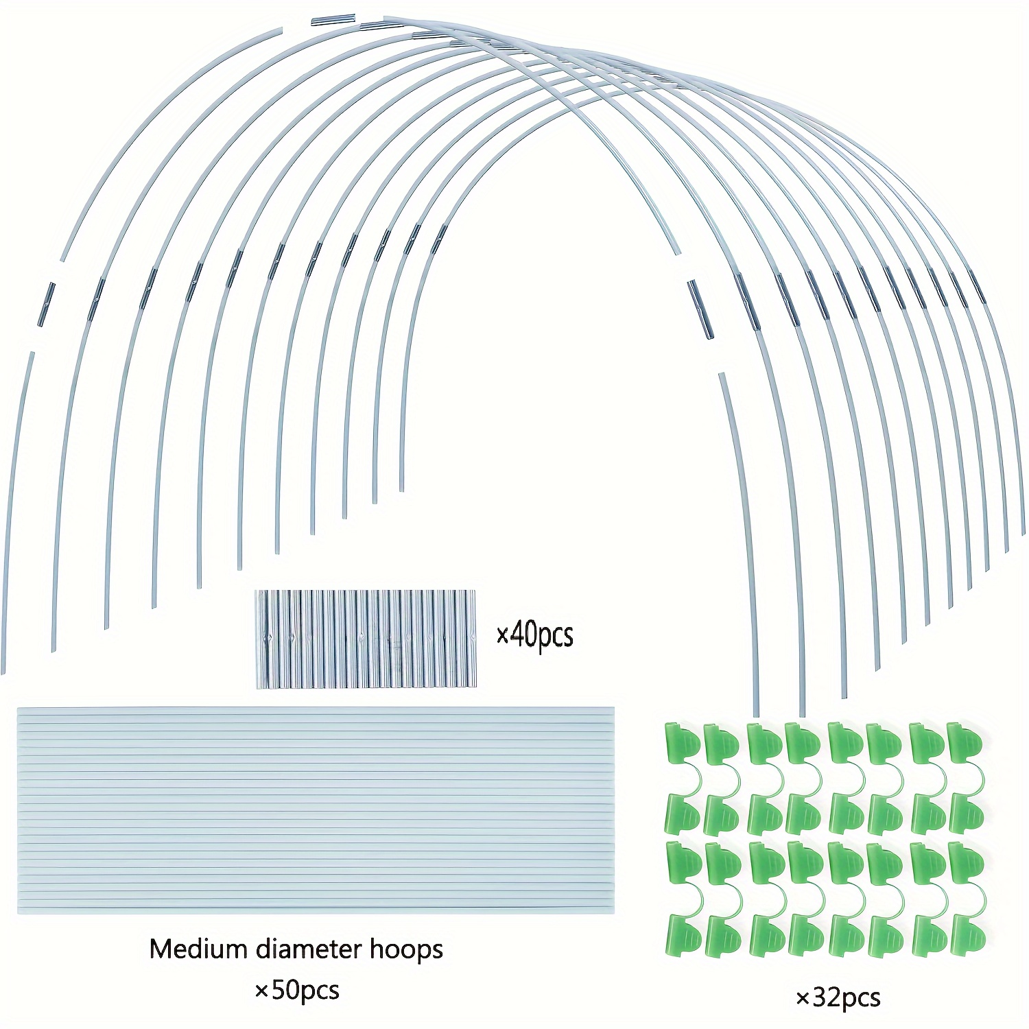 

50pcs Garden Hoops For Raised Beds, 43 Inch Wide Diy Tunnel Greenhouse Frame, Rustproof Fiberglass Support Hoops, Double Layer With 40 Clips And 32 Connectors, Flexible Grow Tunnel For Plant Cover