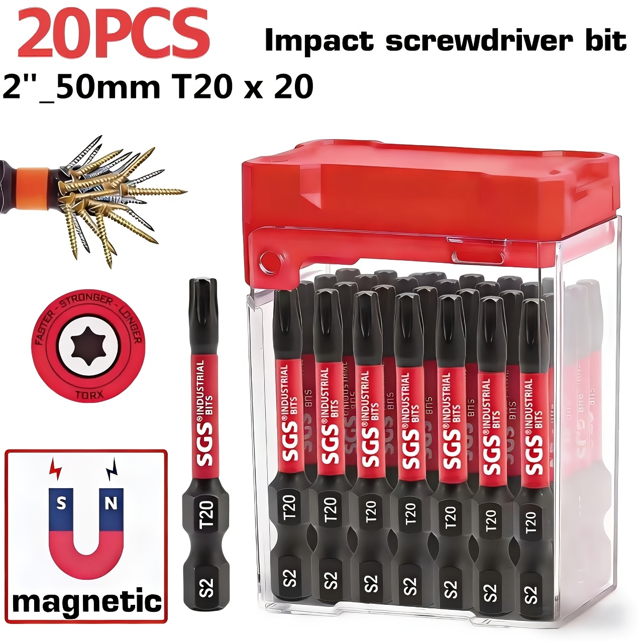 E-shop 10/20 Stück T20 50mm Torx Schraubendreher Bits S2 Stahl Hohe Härte Beständige Bits mit Magnet, Rostfrei und Verschleißfest, Schneller Austausch,