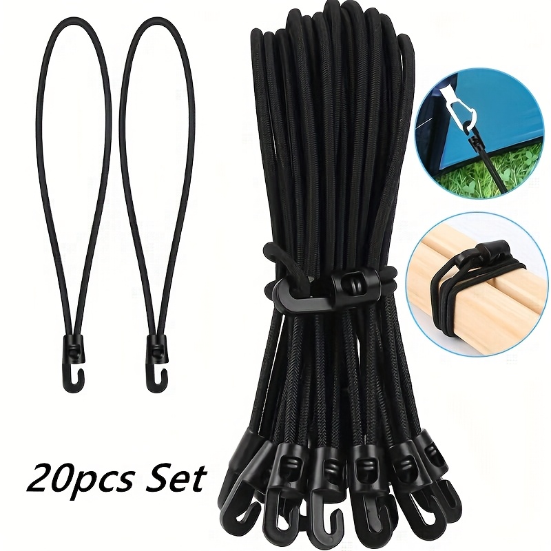 Image of 20pcs Of Hook Elastic Ropes, Pack Of 20 Expander With Hooks, 25cm, Multifunctional Tensioner, For Tents, Nets, Camping