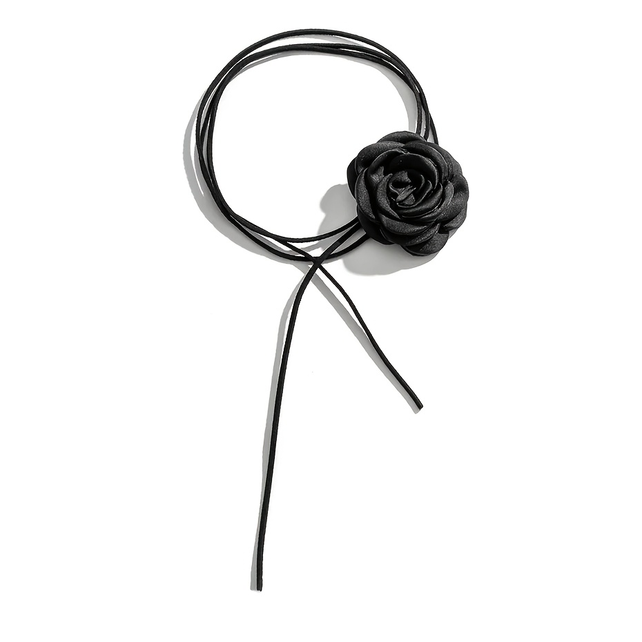 TEMU Romantic Gothic Large Rose Flower Necklace, Sexy Women's Fashion Adjustable Rope Necklace, Party Jewelry Choker
