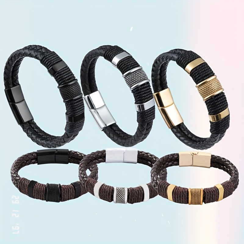 New Retro Multi-Layer Faux Leather Men'S Bracelet, Faux Beaded Bracelet, Jewelry Wrist Bracelet Gift, Father'S Day Gift, Christmas Gift