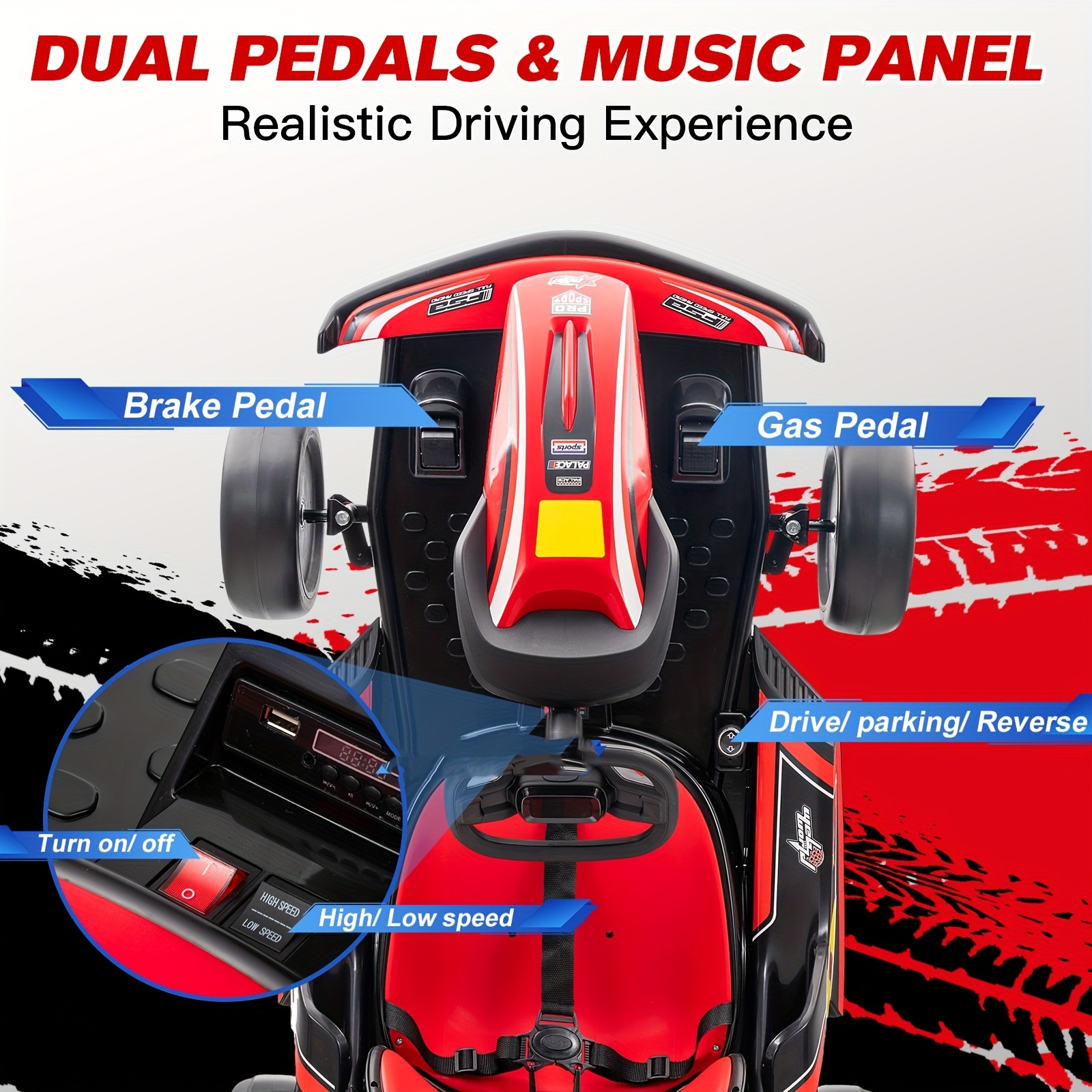 24v electric go kart drift cart kids birthday valentines gift with parent controlled   3 1 8 1 mph     point belt rear   terrain electric ride on car for boys girls ages 6 12 up to 110 lbs red   design adjustable speed settings sporty   secure harness seat eva and nylon wheels 8