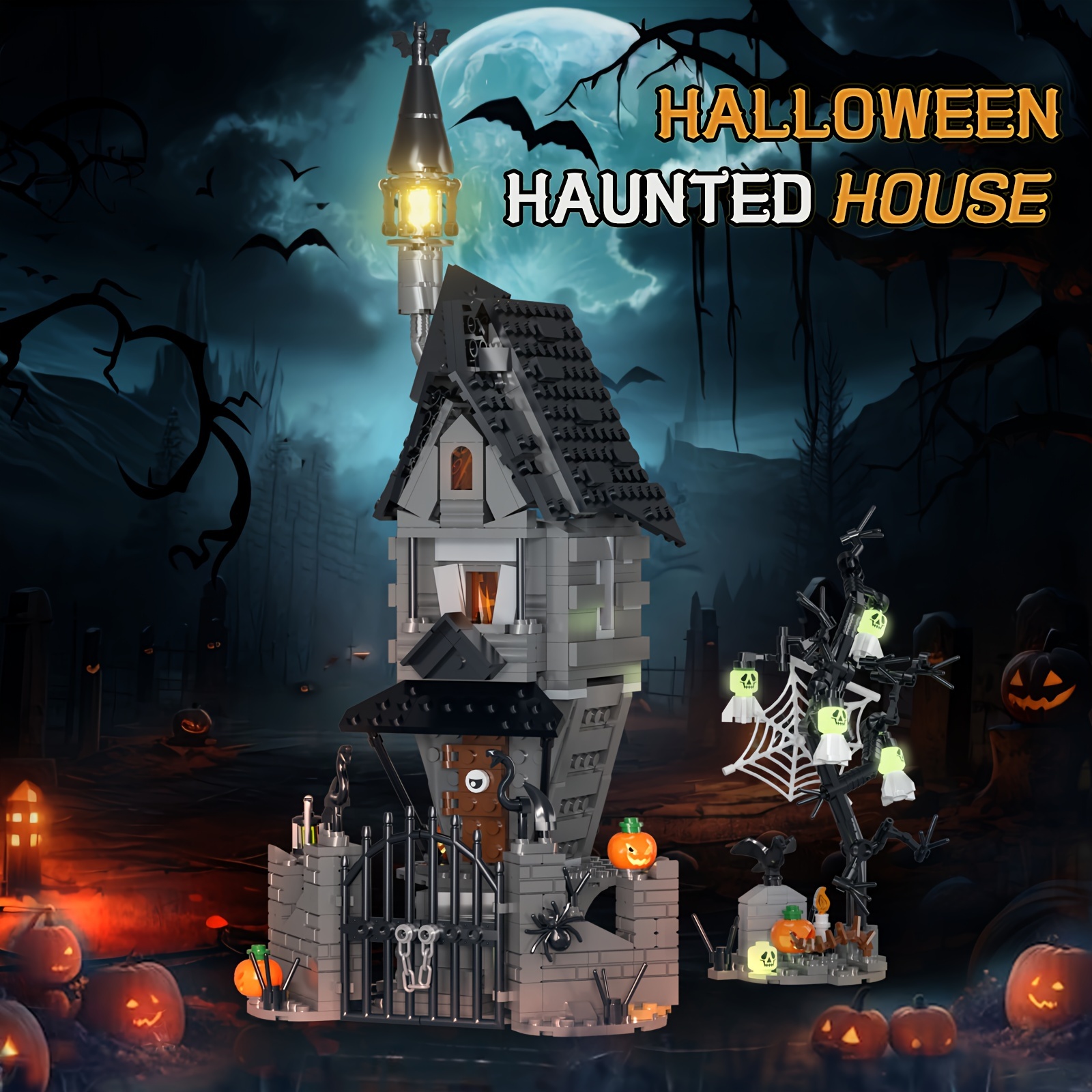 

Halloween Building Set, Houses Christmas, Glowing , Eerie Decorations, , For