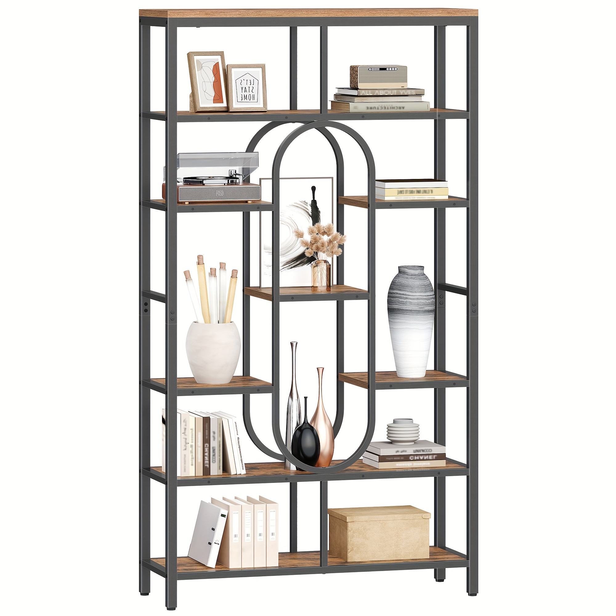 E-shop Bücherregal, 7-Etagen Stehregal, Ausstellungsregal mit 9 Ablagen, Raumteilerregal für Arbeitszimmer, Wohnzimmer, Büro, Schlafzimmer, 30 x 100 x
