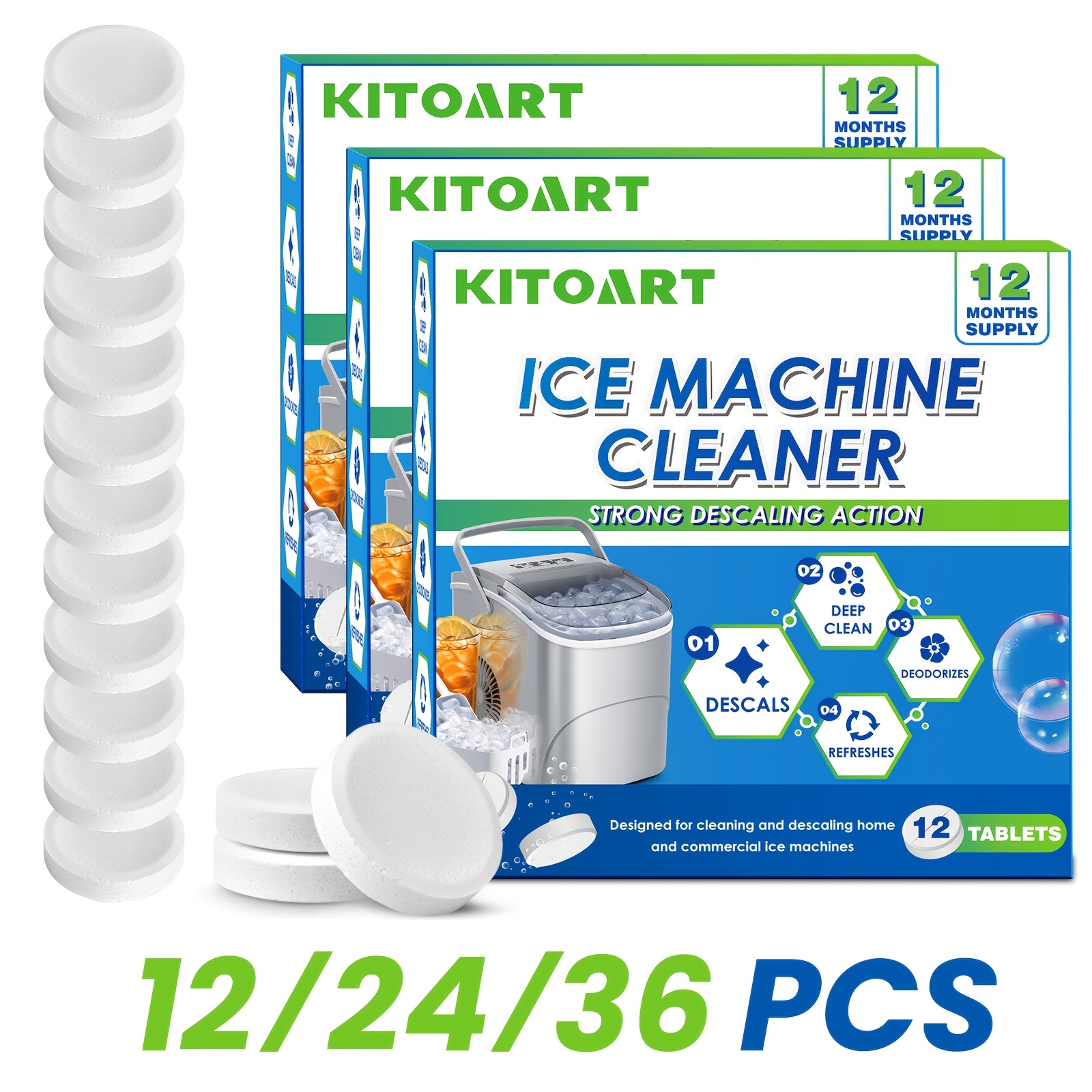 12 ice maker cleaning tablets gentle formula for deep cleaning deodorizing scaling safe non toxic no residue   formula compatible with all ice machines 12pcs 24pcs 36pcs three specifications are  