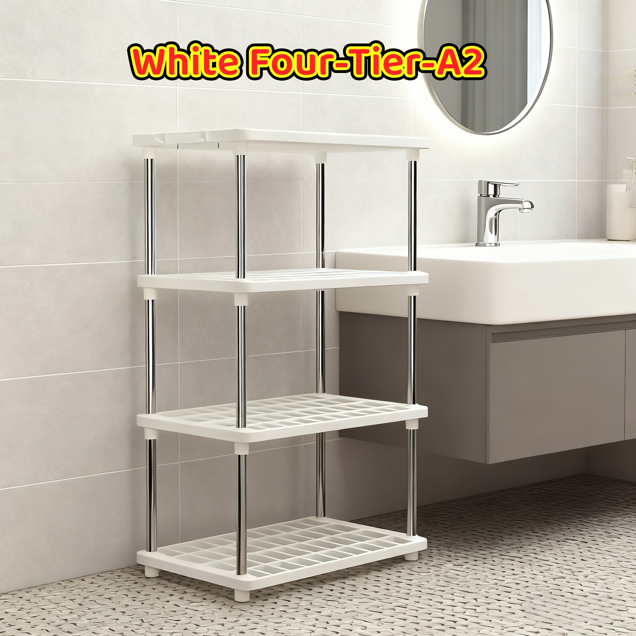 TEMU 4-tier Storage Rack - Utility Shelf, Space-saving Heavy-duty Organizer, Transparent Tiered Design, Suitable For Kitchen, Bathroom, Office,