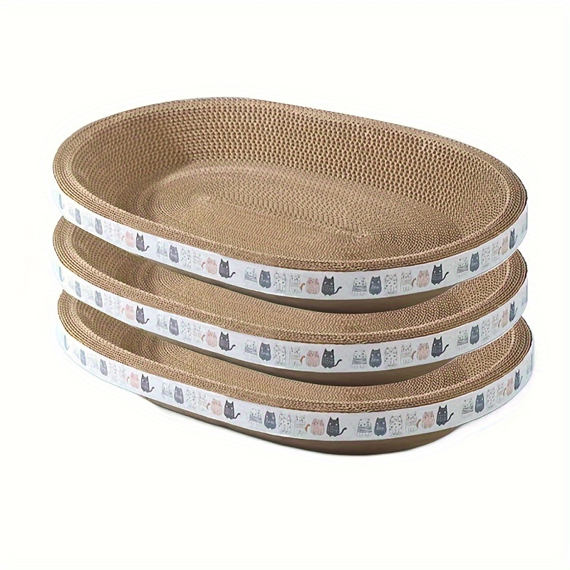 oval shaped cat scratching board and lounge bed made of durable cardboard suitable for indoor cats and kittens providing a comfortable resting area set of 3 Product details 2