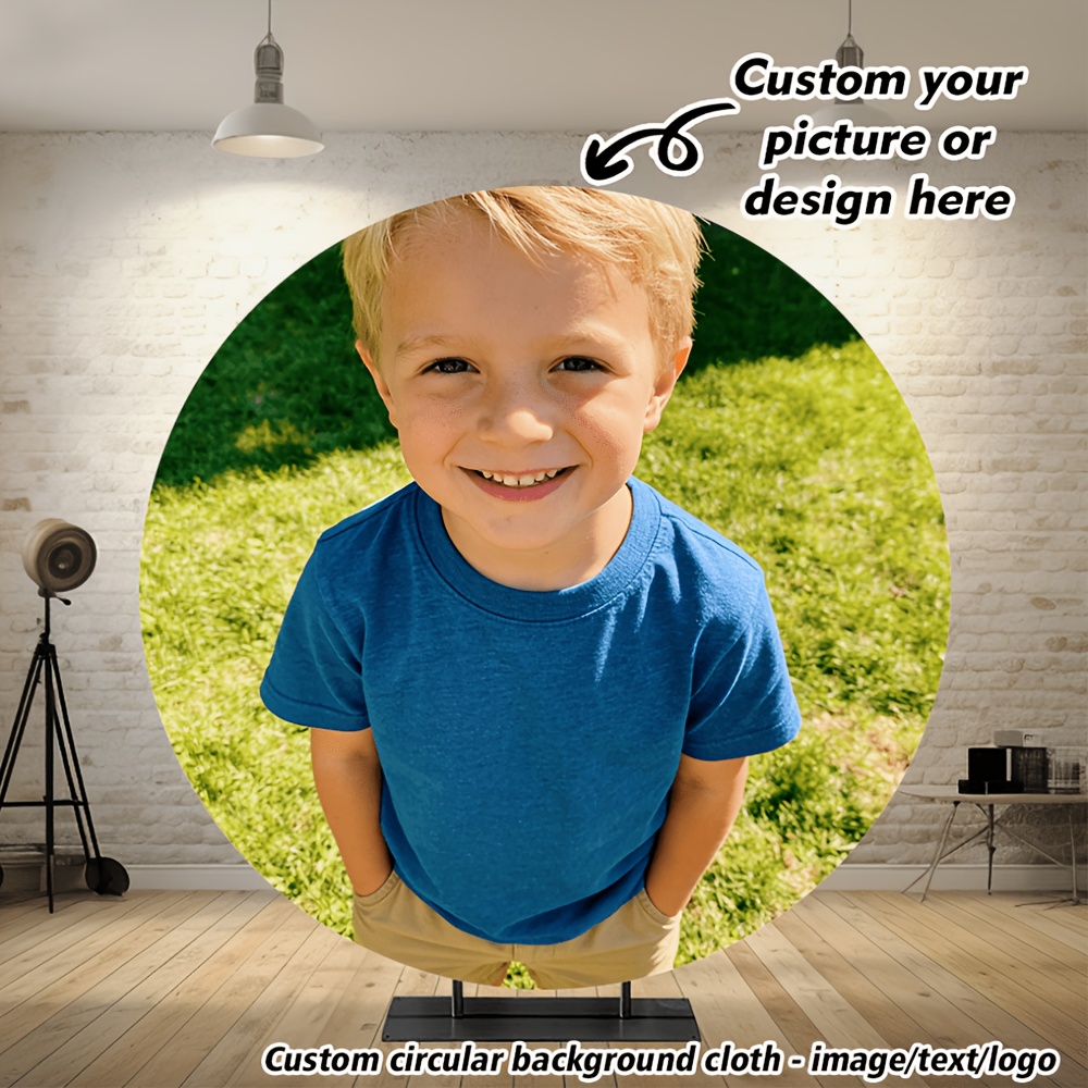 TEMU Personalized Custom Round Backdrop Suitable For Weddings, Birthdays, - Durable Polyester Fabric With Photo/text Printing, Horizontal Decoration