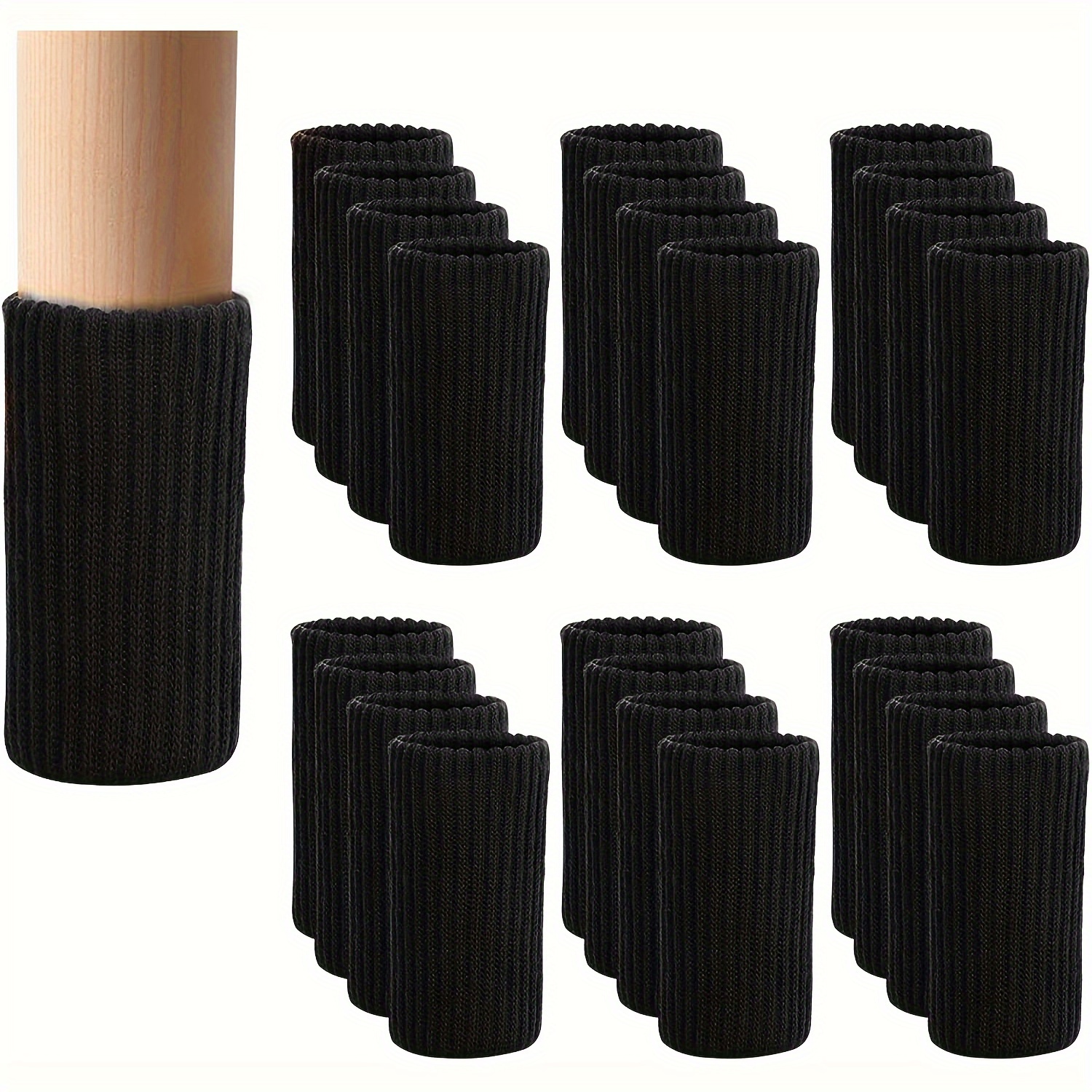 

24pcs Black Knit Furniture Leg Socks - Double , High Chair Leg Floor Protectors For &