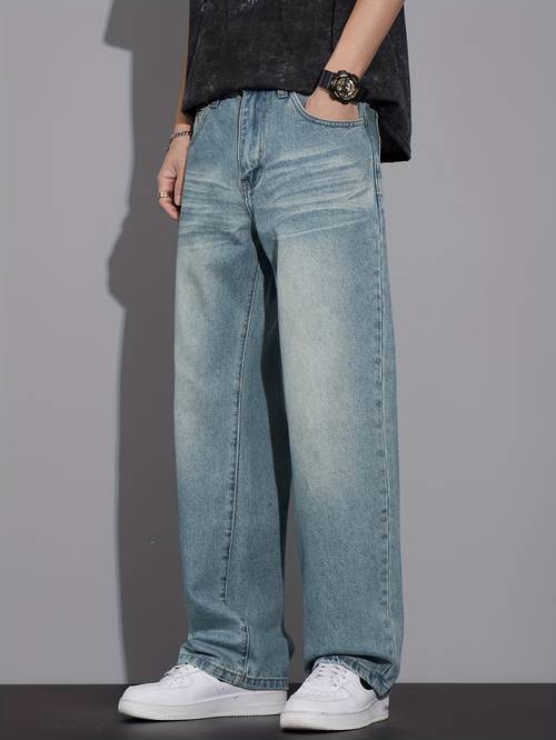2025 mens straight leg loose fit fashionable versatile spring autumn streetwear brand casual wide leg long pants