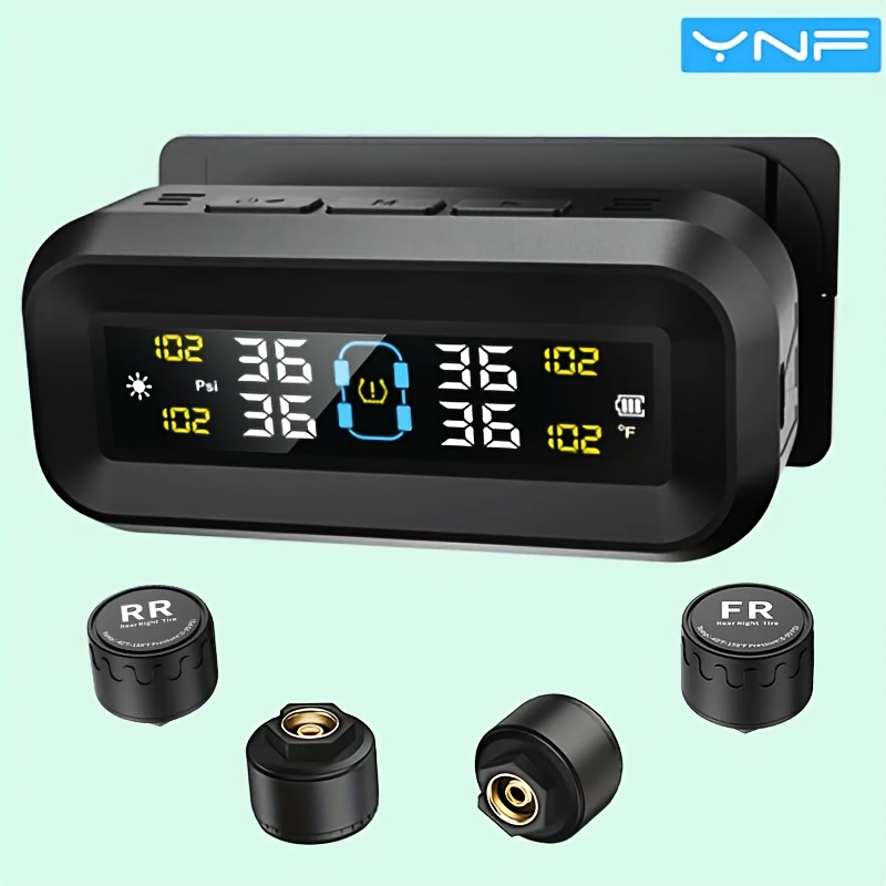 Image of Ynf Tpms Tire Pressure Monitoring System, Wireless Solar Charging Monitor With Lcd Display, 4 External Sensors, Real-time Tire Pressure And Temperature Alert, Universal For Car, Rv, Suv And Mpv