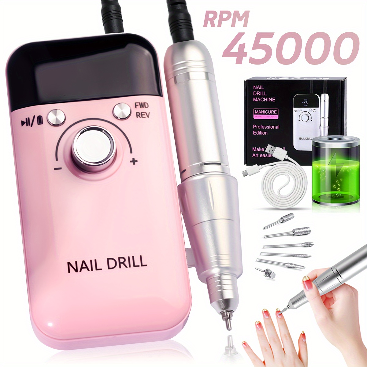 TEMU 45,000 Rpm Hd Display - Portable & Rechargeable For Gel Polish Removal, Manicure & Pedicure - For & Use