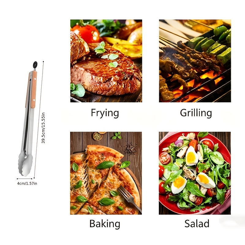 TEMU Pinze per alimenti con in legno, pinze per barbecue in acciaio inossidabile, clip multifunzionali per per barbecue, , buffet e servizio di cibo